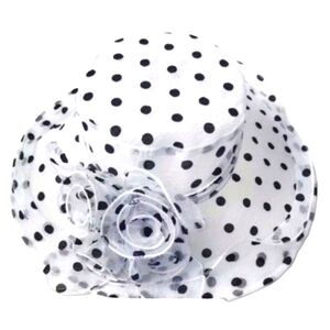 Women's New Hat larger brim white with black polka-dot  Derby